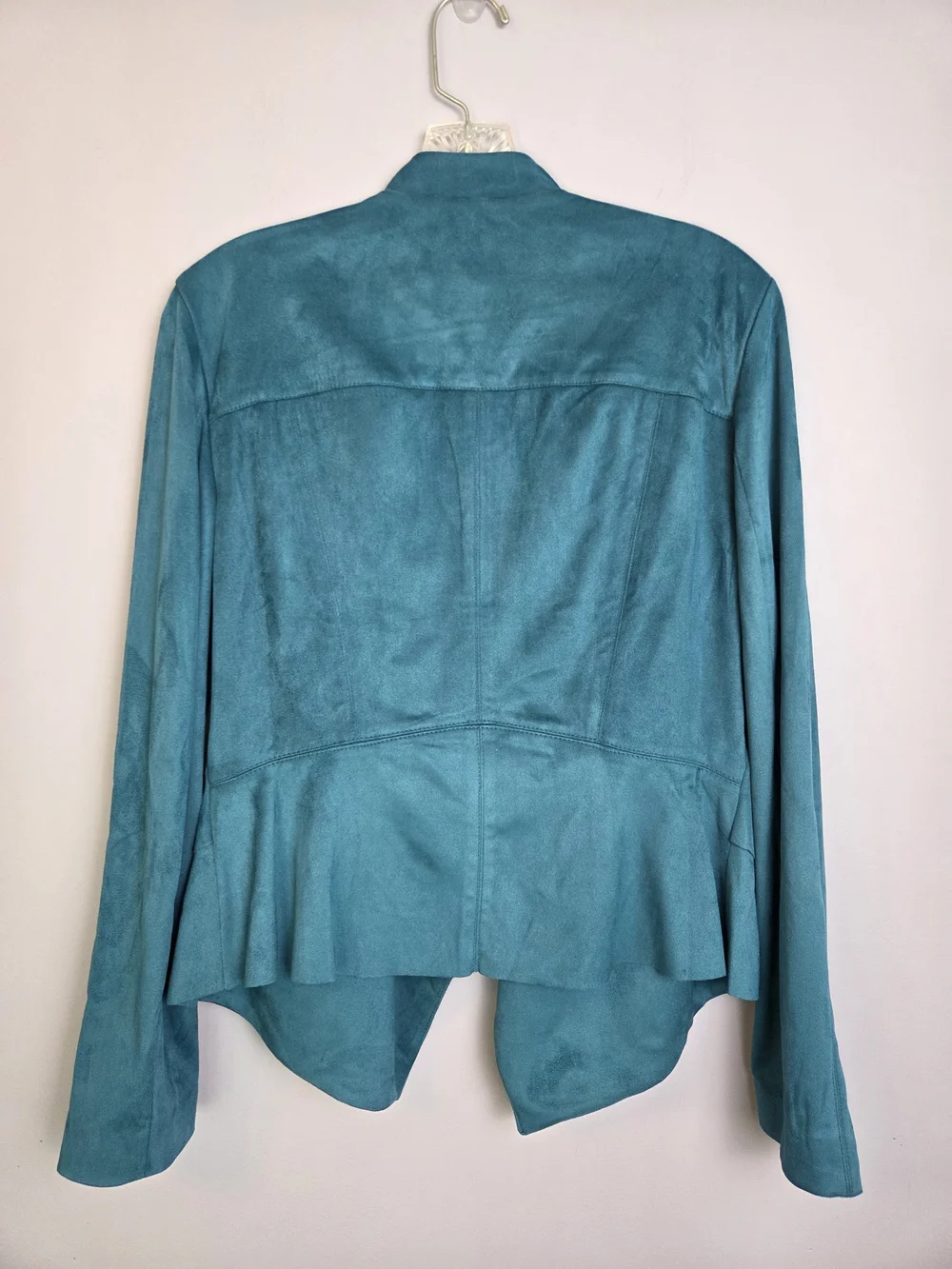 NWT Night Rider Faux Suede Jacket Teal Womens M Open-Front Business Casual Play